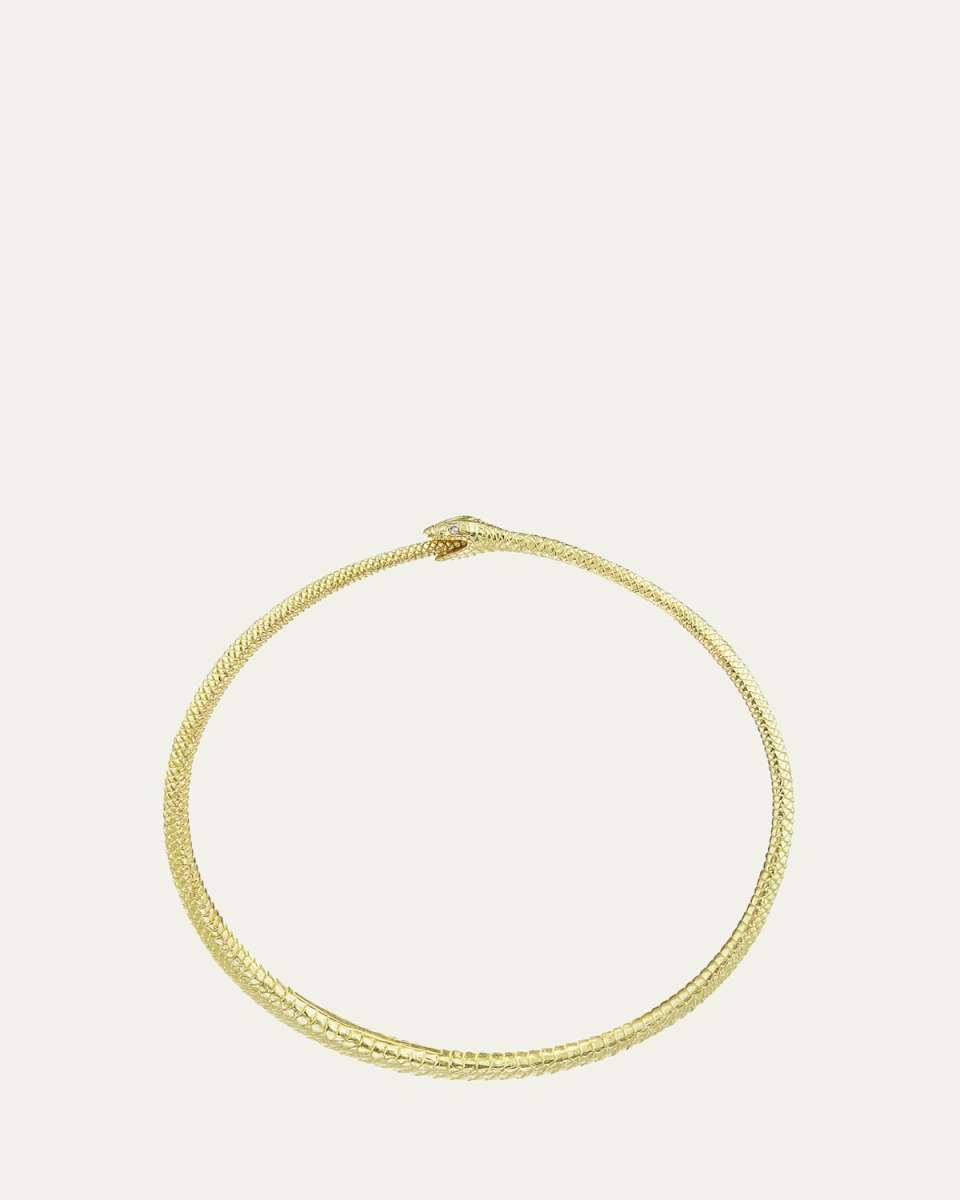 Gold Ouroboros Bangle Bracelet. 18K Gold Diamonds 0.04 ct.